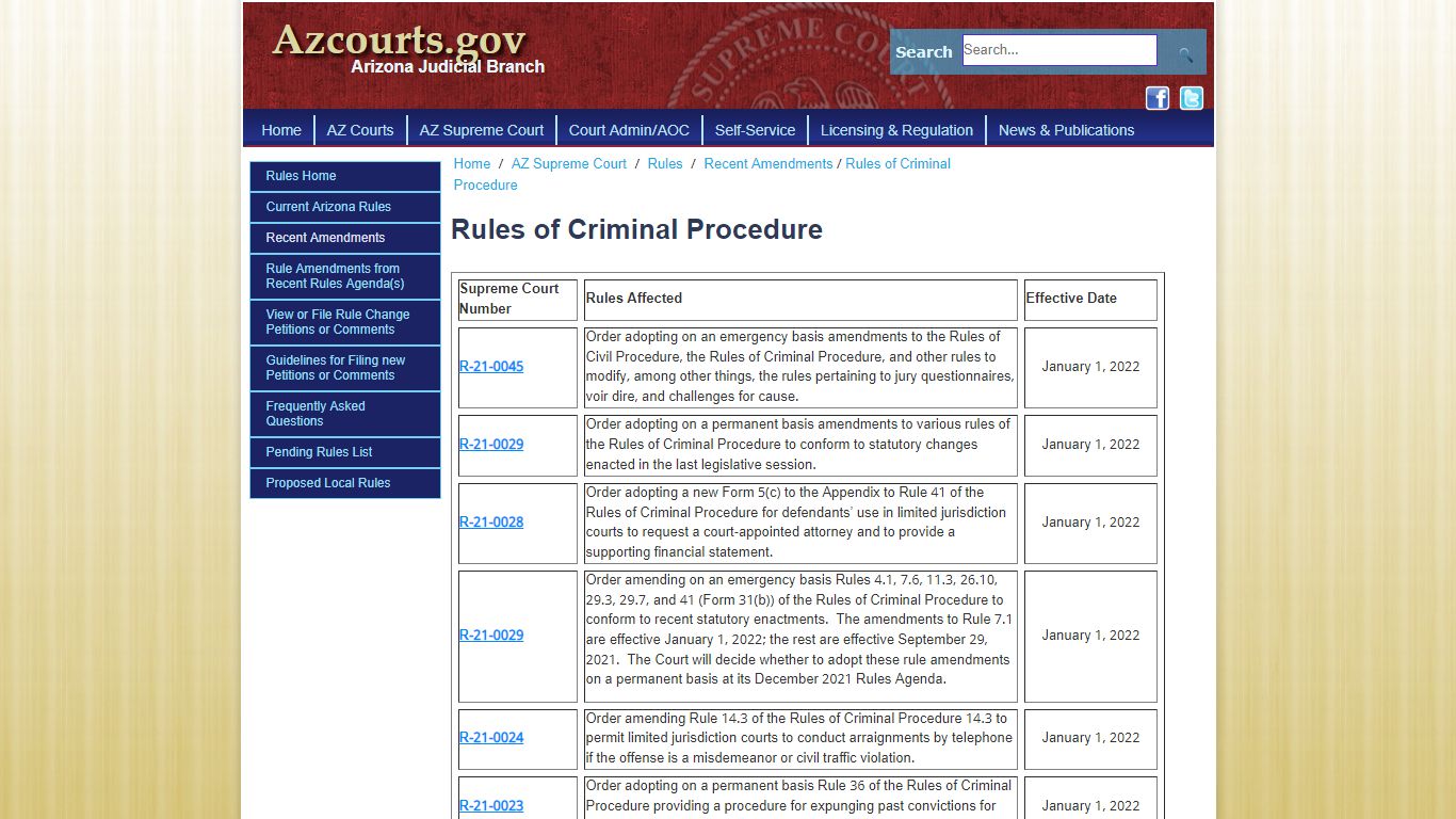 Rules > Recent Amendments > Rules of Criminal Procedure