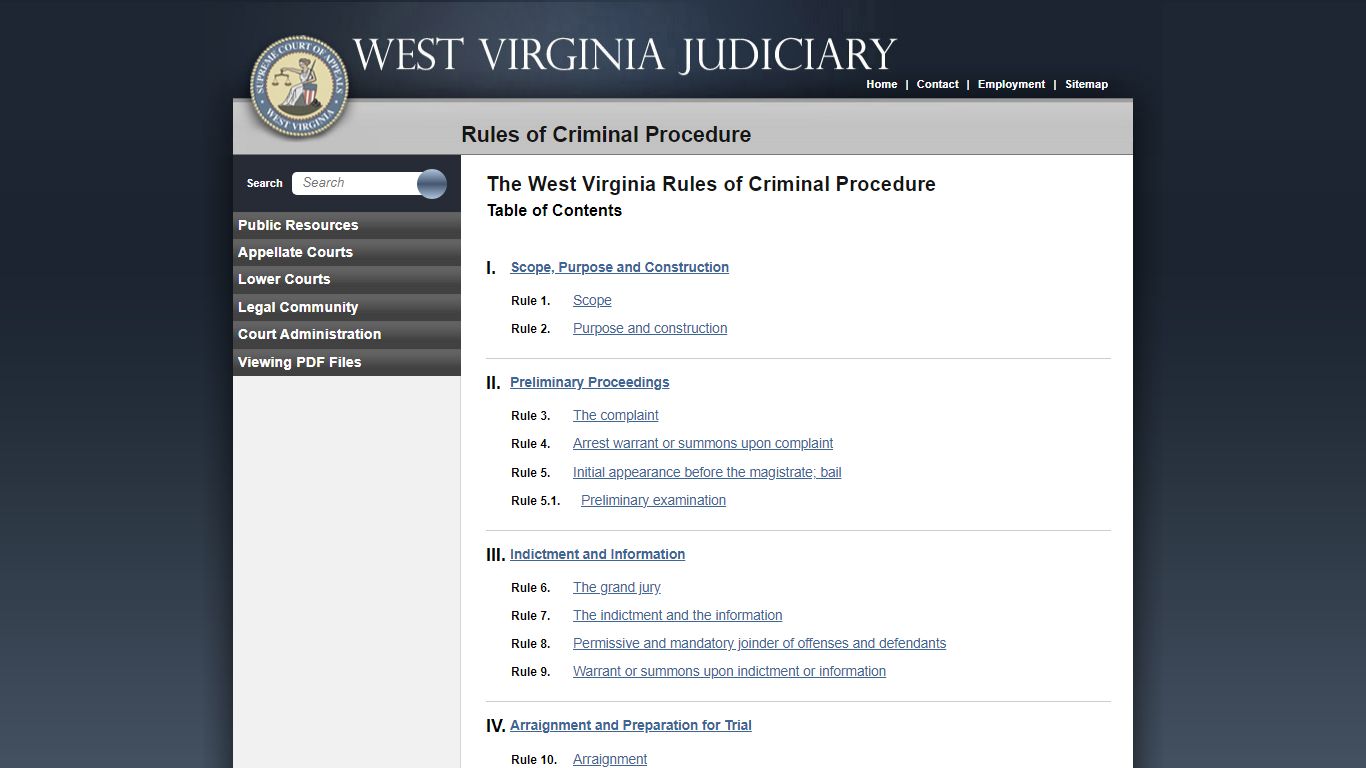 Rules of Criminal Procedure - West Virginia Judiciary - courtswv.gov
