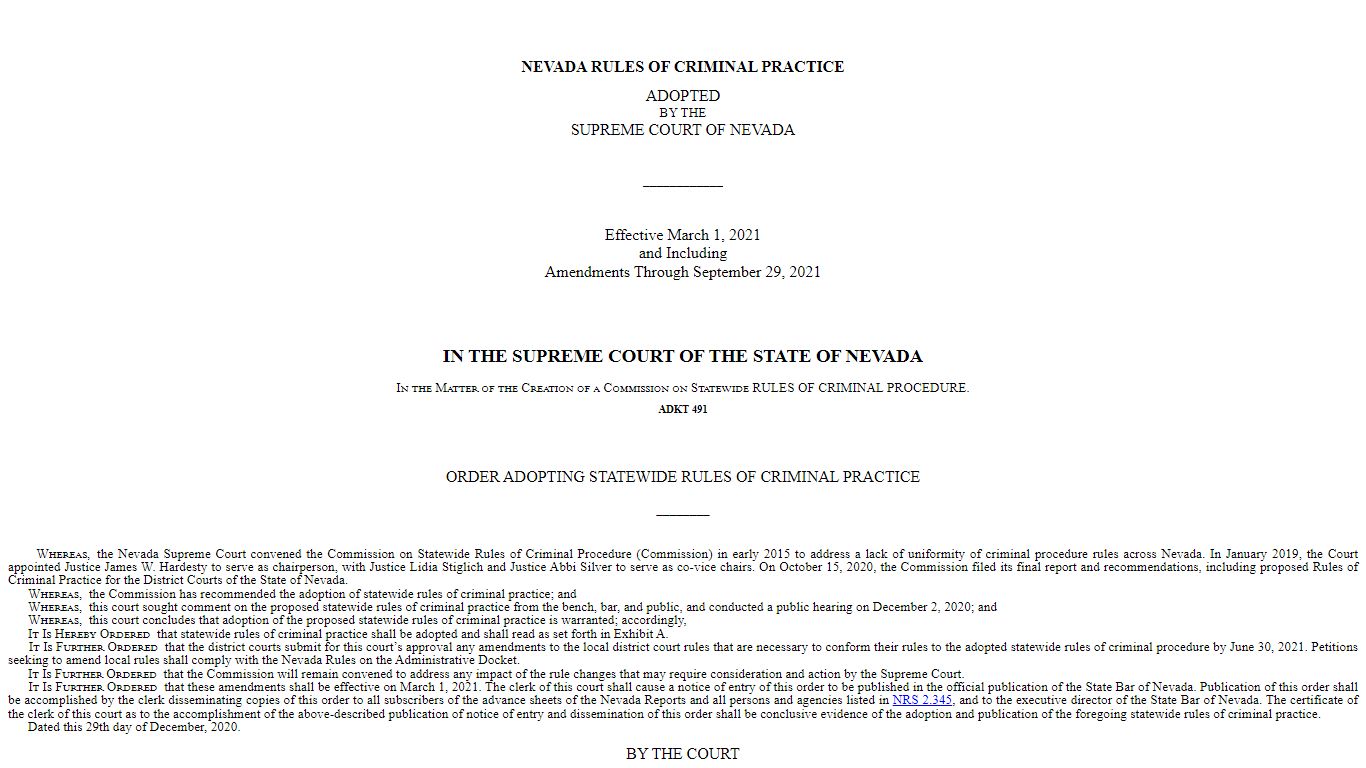 Nevada Rules of Criminal Practice - Nevada Legislature